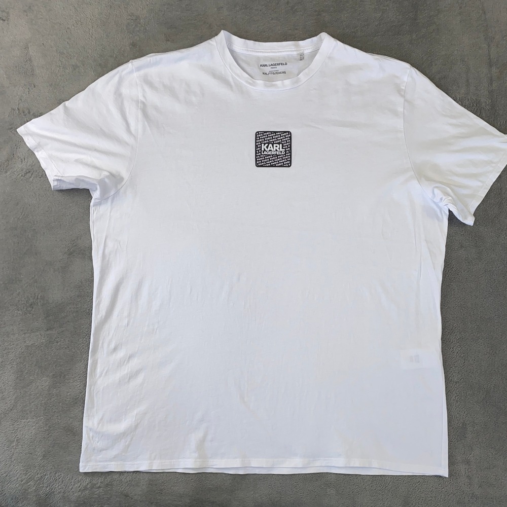 Karl Lagerfeld T-Shirt Mens XXL White Graphic Logo Paris Cotton Short Slv Summer